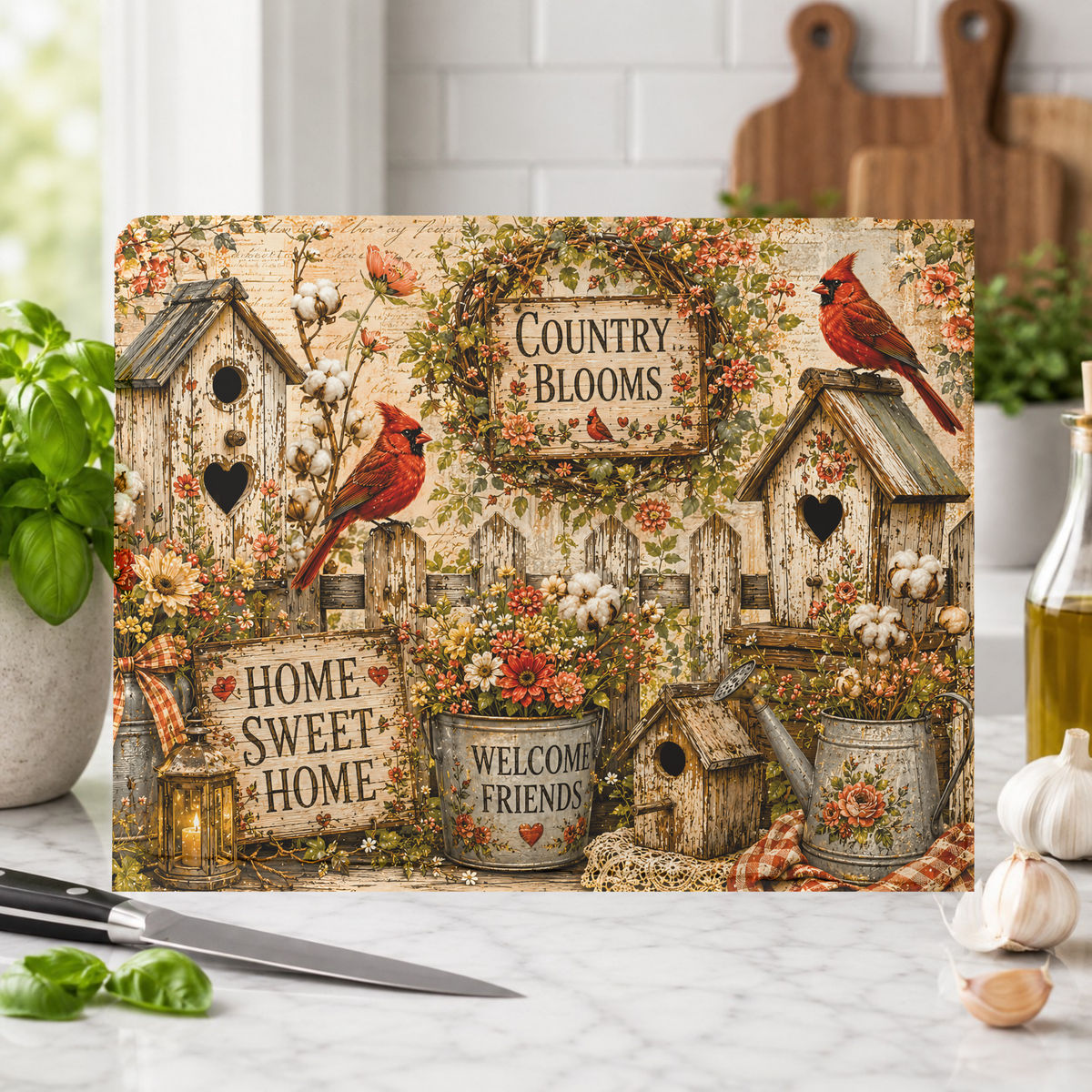Country Bloom Cardinal Cutting Board