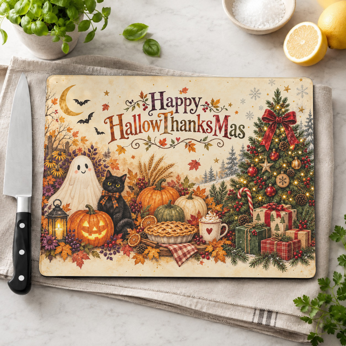 Happy HallowThanksMas Cutting Board